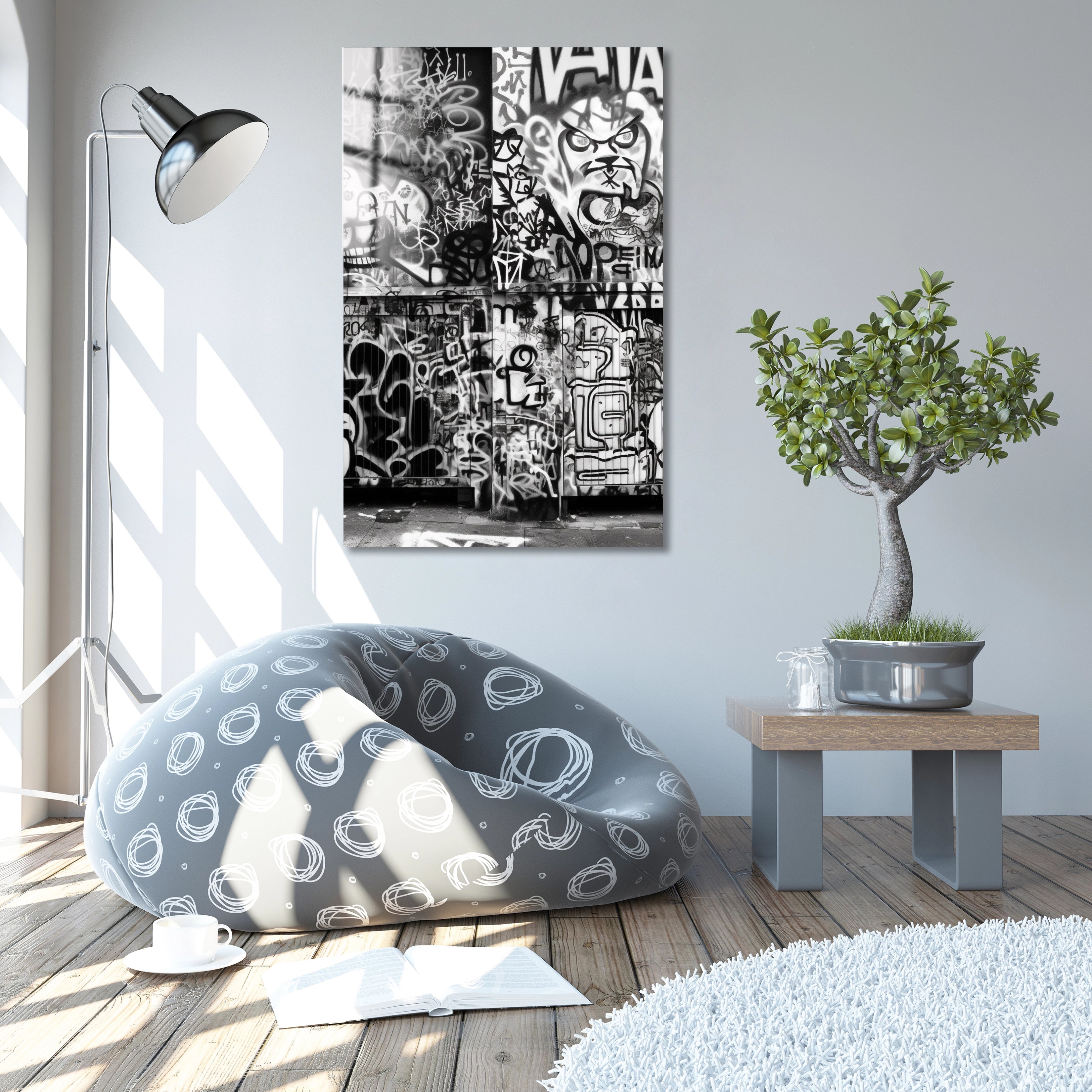 Black White Photo Wall With Graffiti