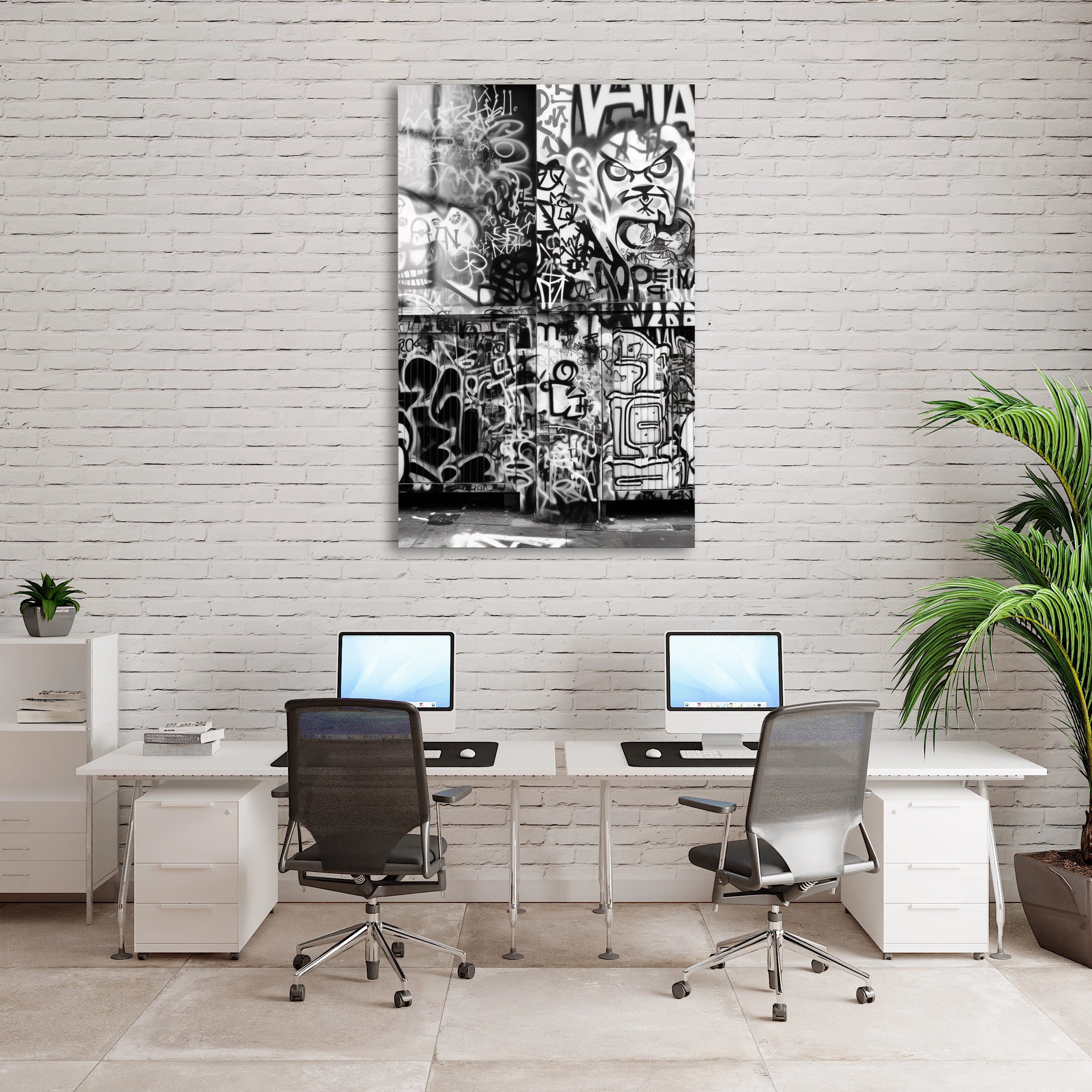 Black White Photo Wall With Graffiti