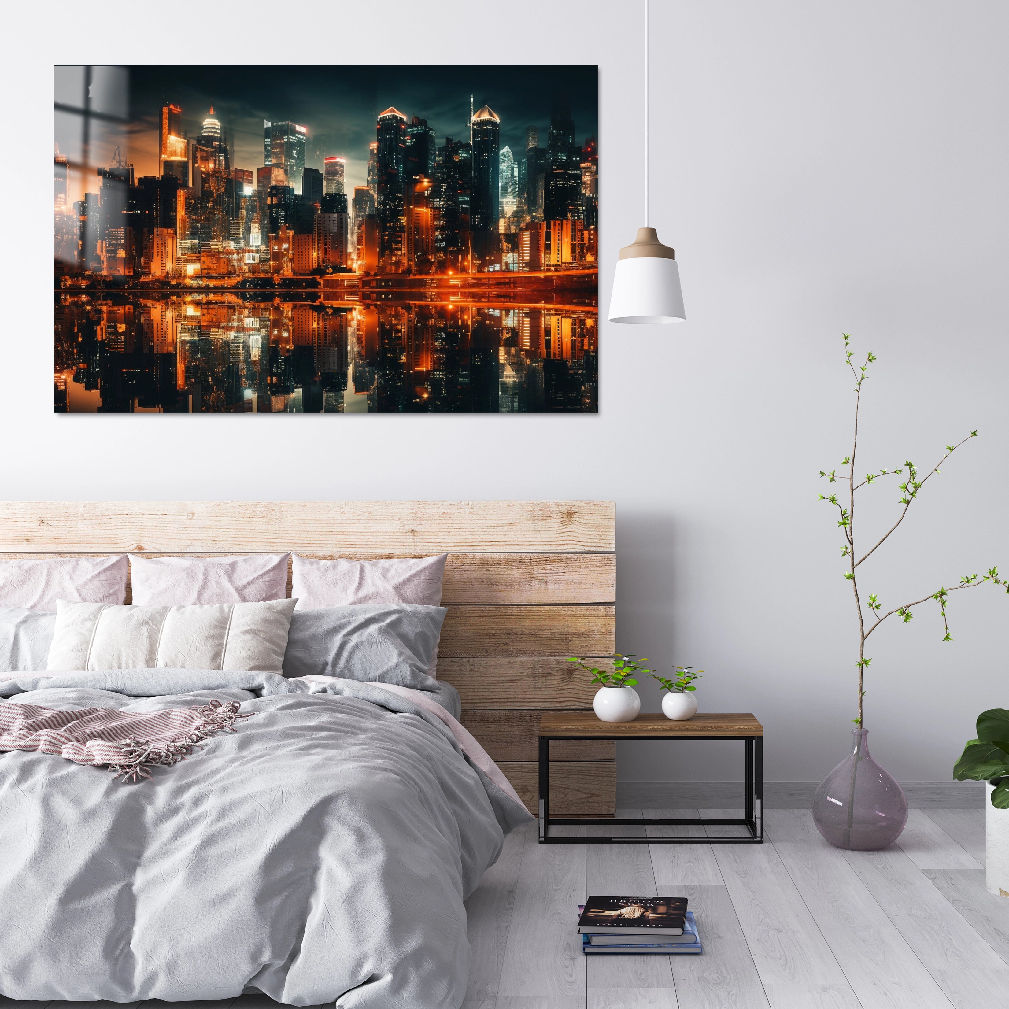 Illuminated Skyline Glows Crowded Waterfront Casino