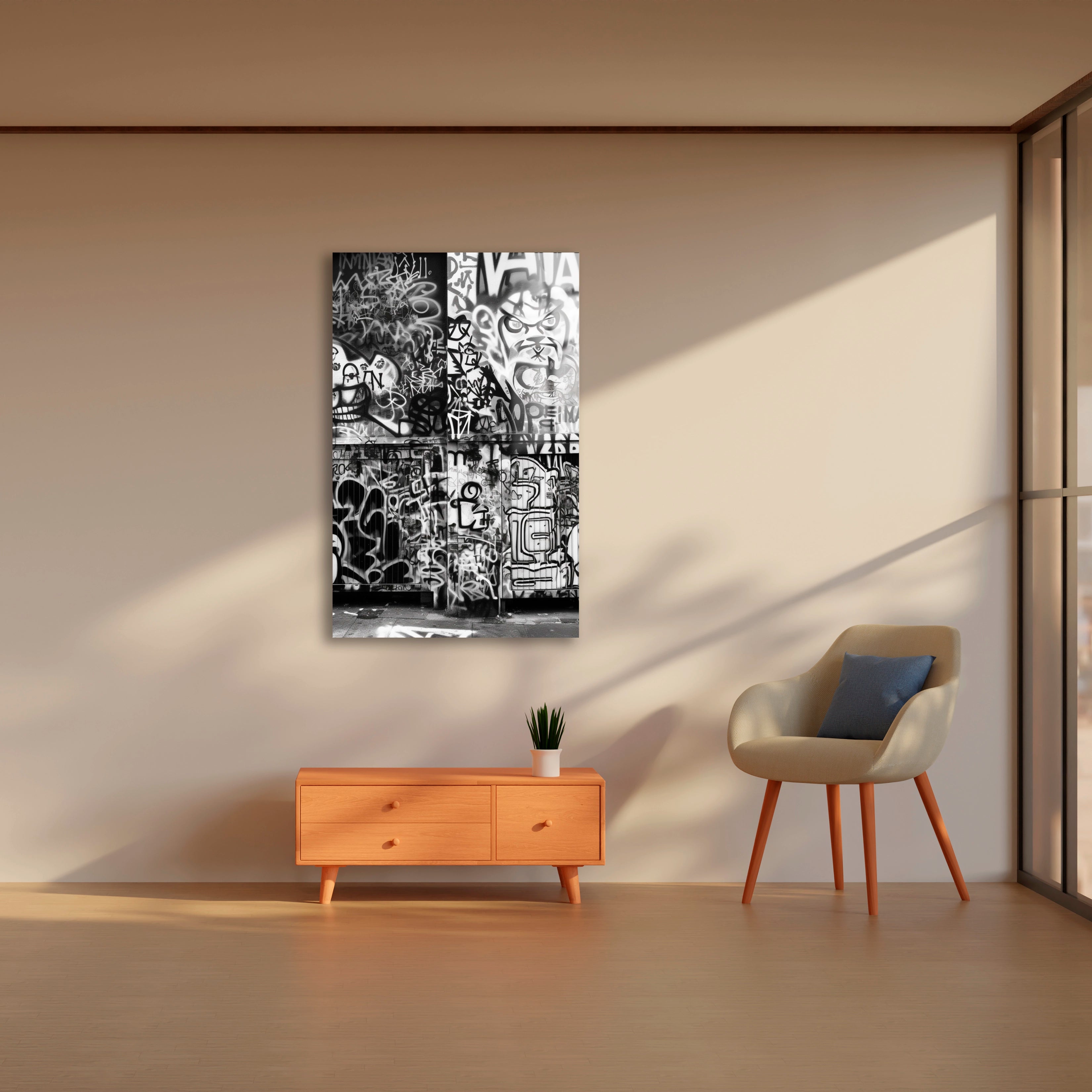 Black White Photo Wall With Graffiti