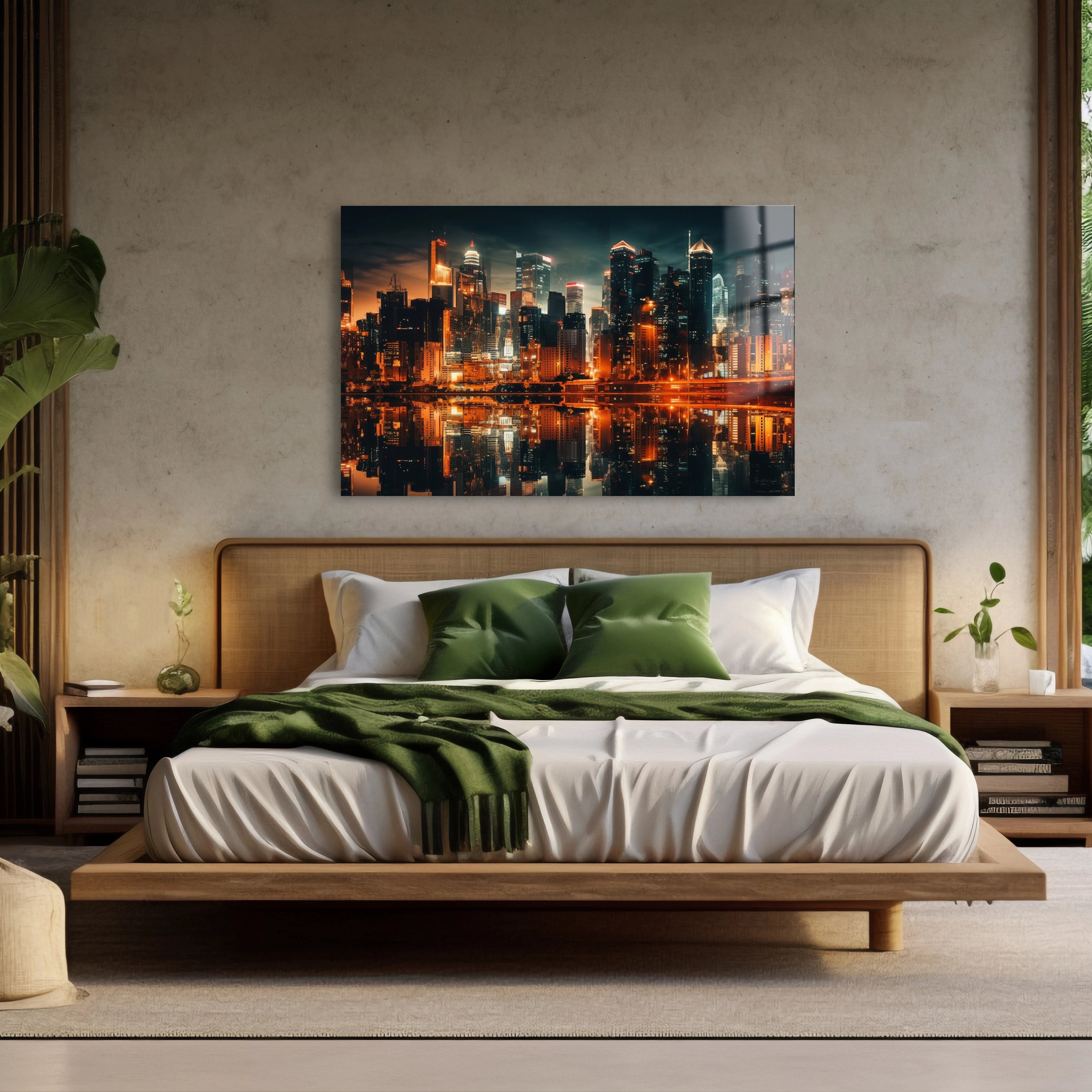 Illuminated Skyline Glows Crowded Waterfront Casino