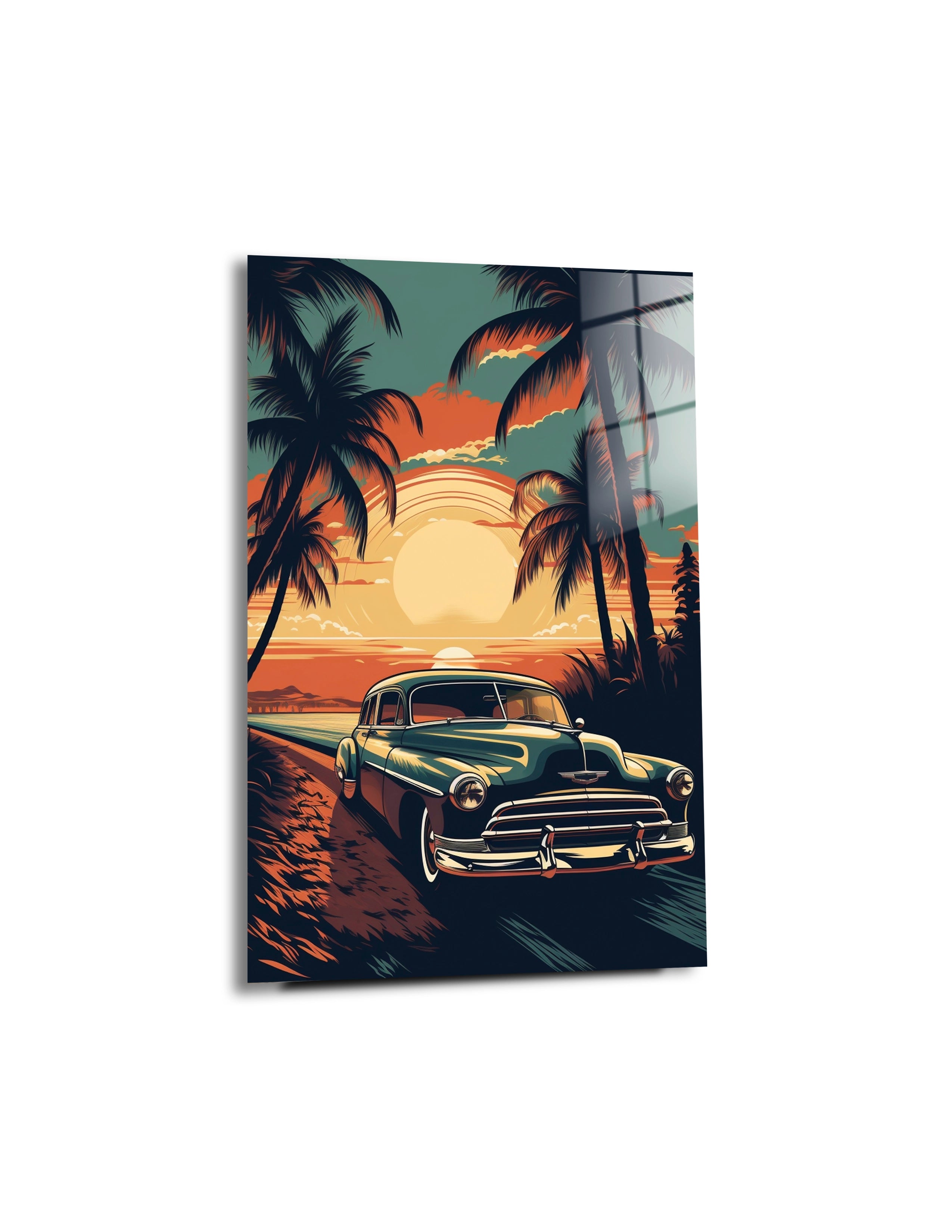 Painting Car Road With PalmTrees Background