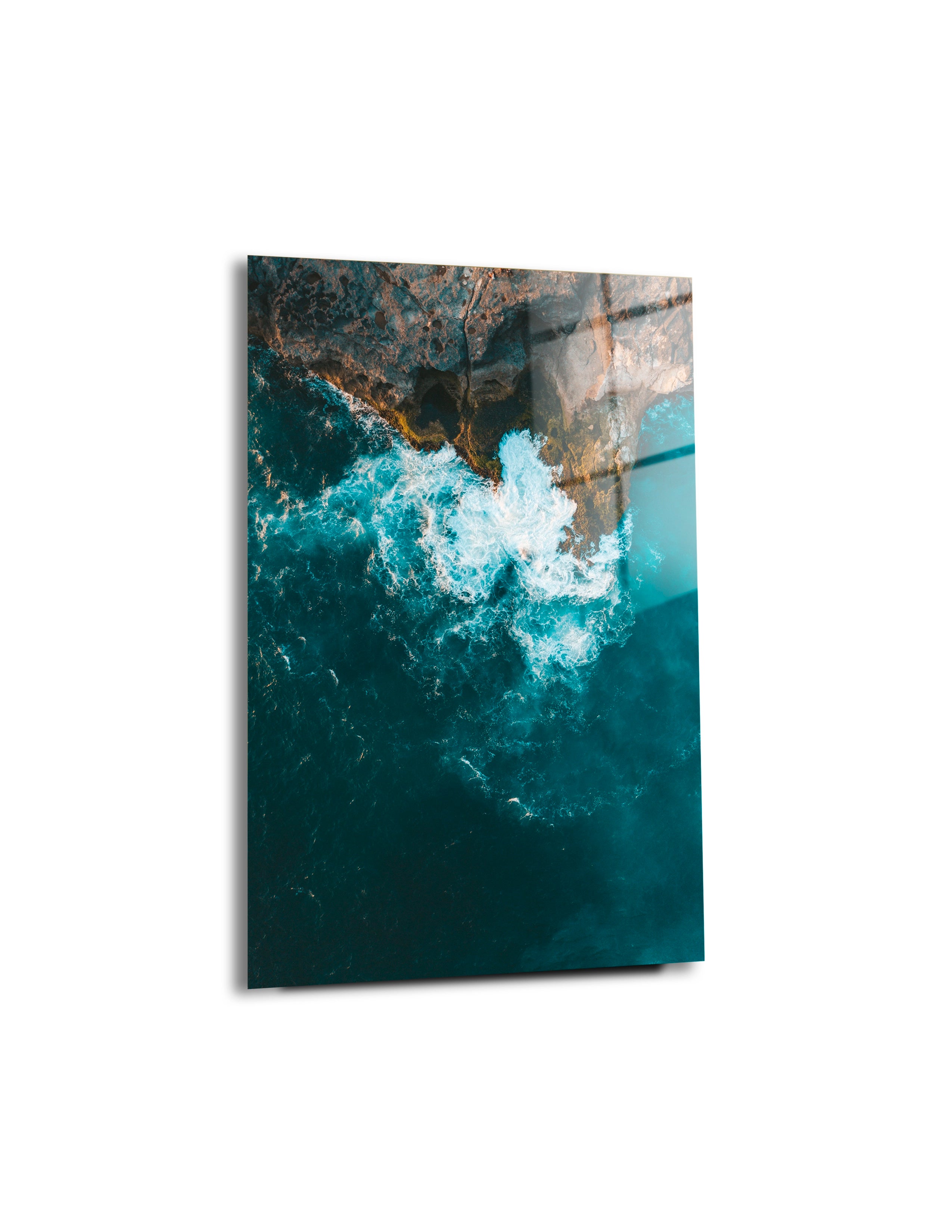 Vertical Aerial Shot Sea Waves Hitting Cliff