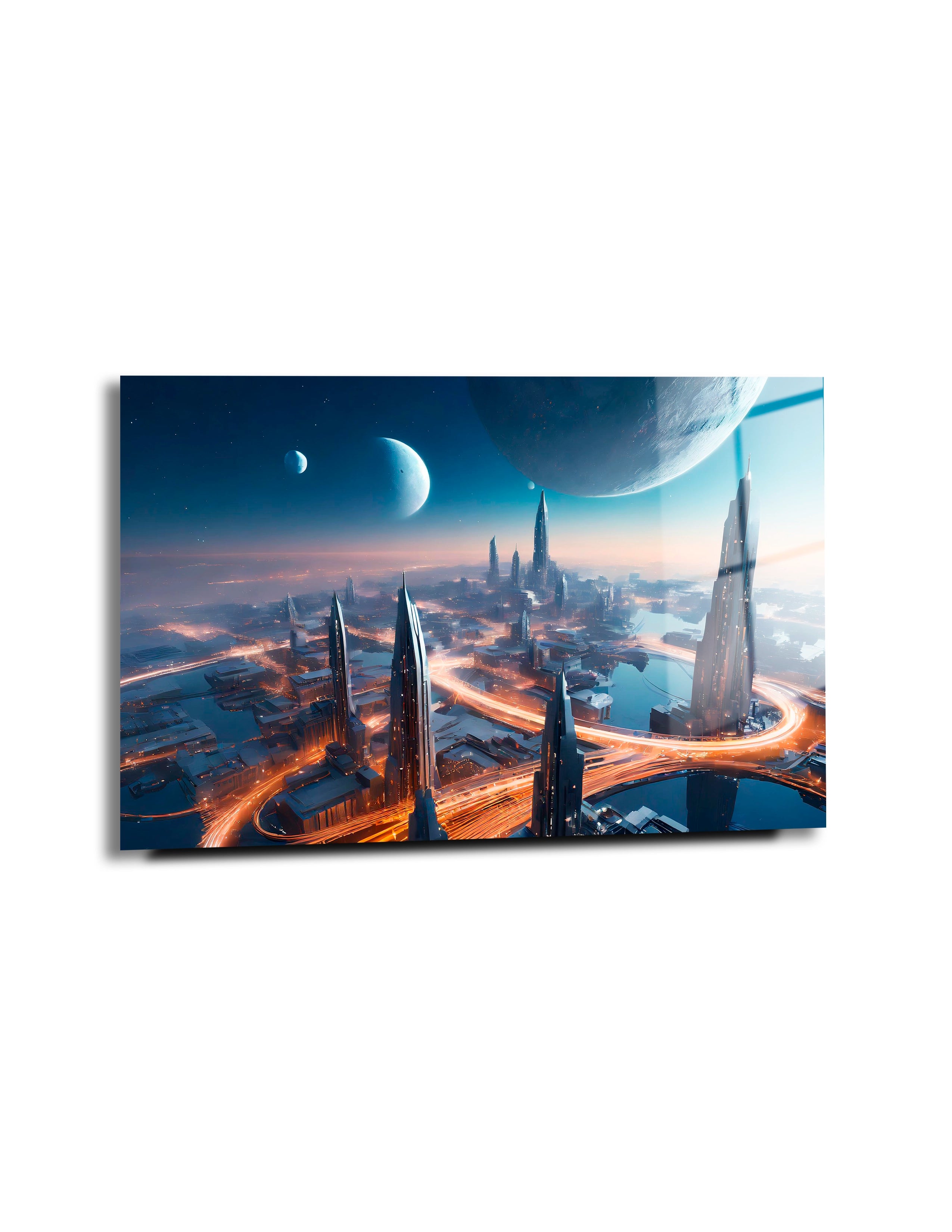 Futuristic City in The Sky With Moons