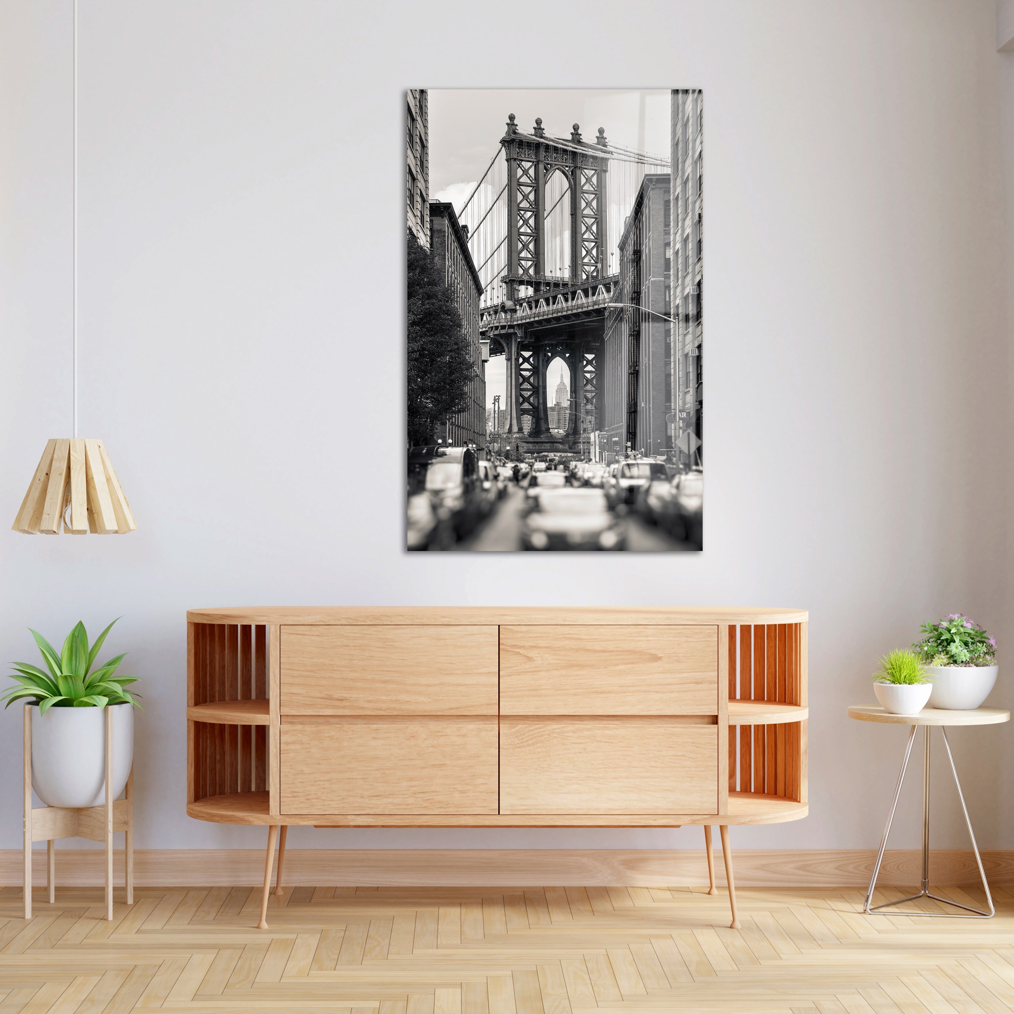 Manhattan Bridge Seen From Brooklyn New York Black White Image